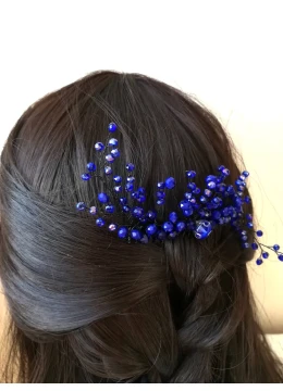 Украса за официална прическа с кристали Сваровски - тъмносин гребен Blue Clematis by Rosie Concept